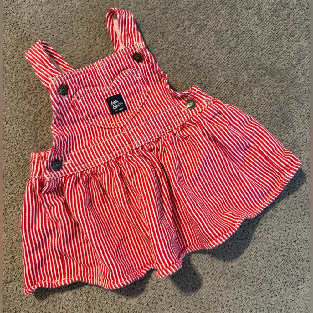 9 Month Oshkosh Red and White Striped Baby Overalls Dress/Skirt Baby b’gosh